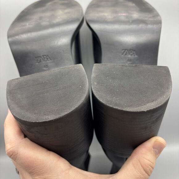 Zara Ankle Boots Women’s Size 40 US 9 Black Leather Pull On Block Heel - Picture 13 of 15